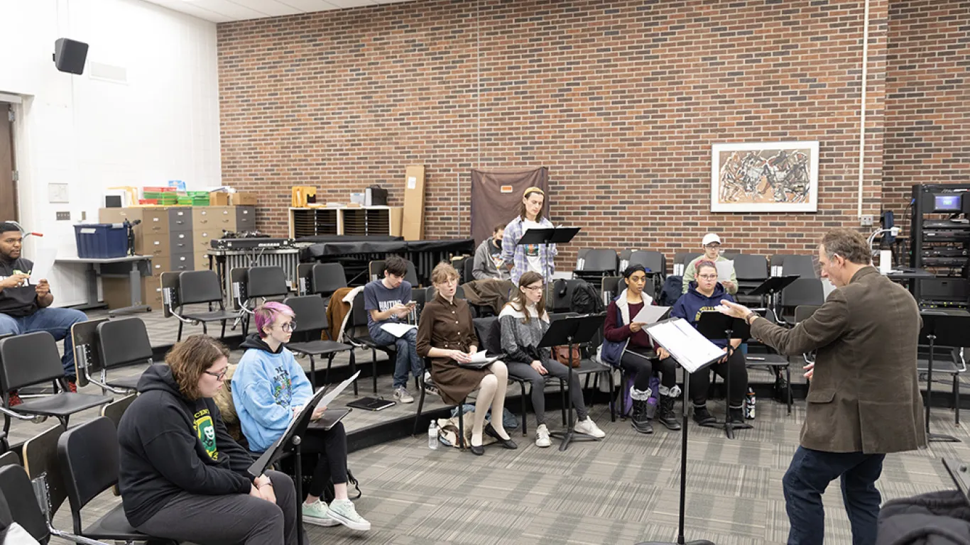 students singing together in a classroom