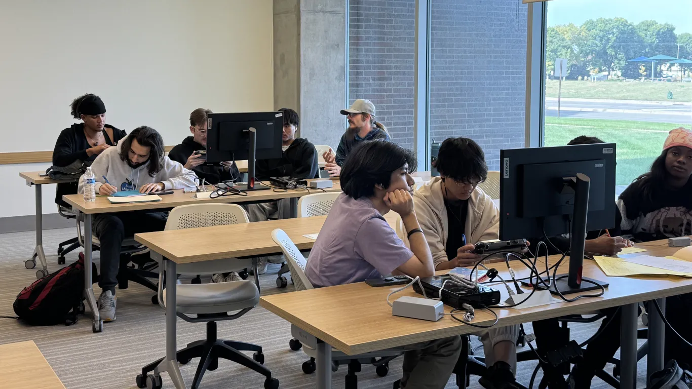 students collaborating in a classroom 