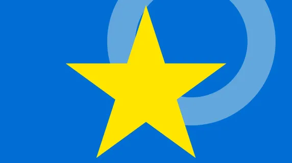 A yellow star on a blue field.