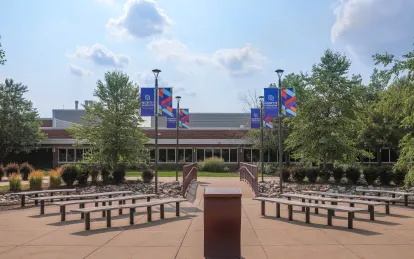 NHCC campus courtyard on a sunny day