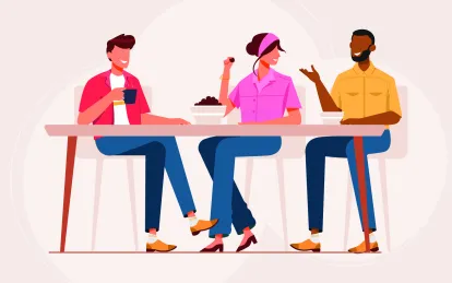 graphic of three people at a table eating lunch