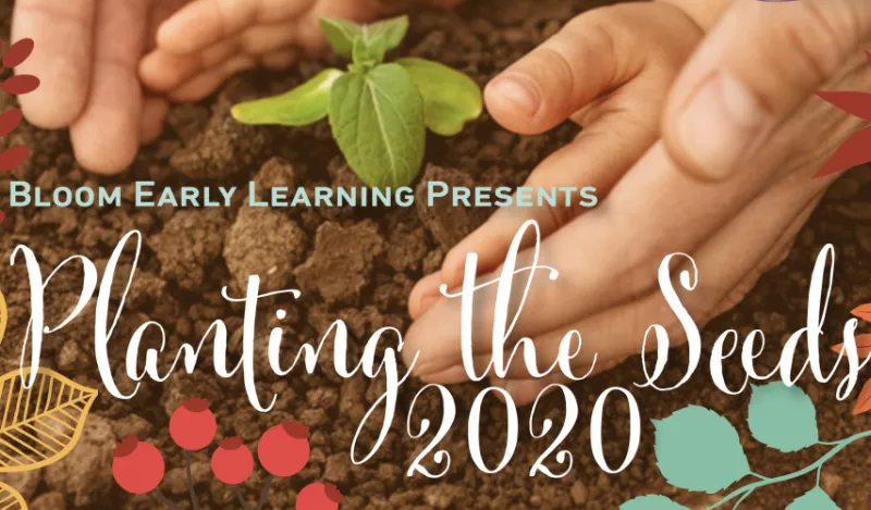 close up of an adults hands guiding a childes hands to pick up a seedling. bloom early learning presents, planting the seeds 2020 