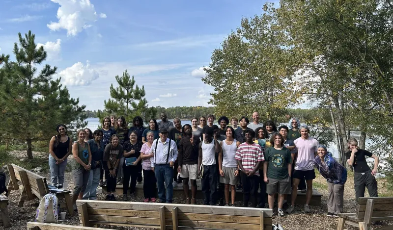 A photo of Ana Munro's Environmental and Outdoor Leadership class on an immersion trip outside