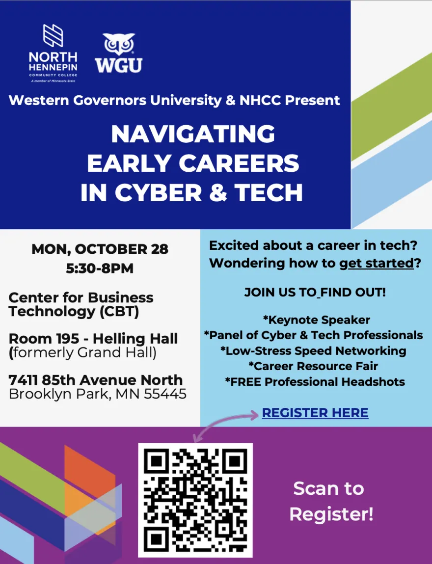 a flyer for an upcoming Cyber and Tech event on-campus in October of 2024