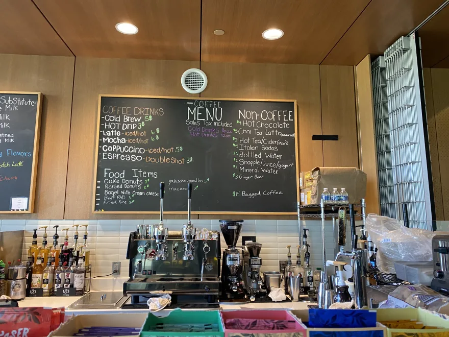 a chalk board menu from the coffee shop at NHCC