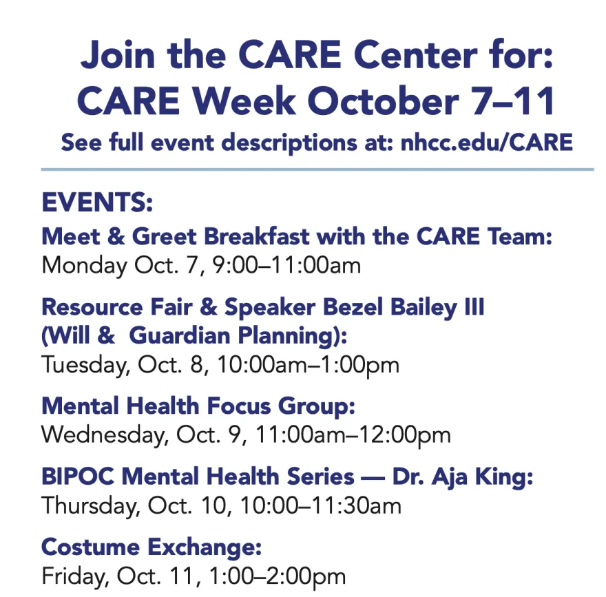 a photo of the schedule for CARE Week 2024 activities 