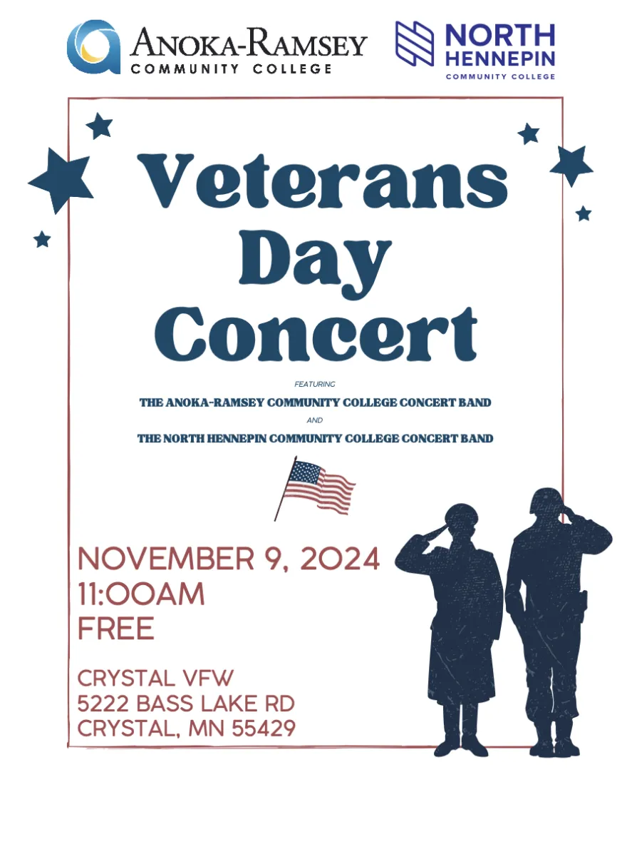 a promotional flyer for NHCC's upcoming Veterans Day Concert with Anoka Ramsay Community College. 