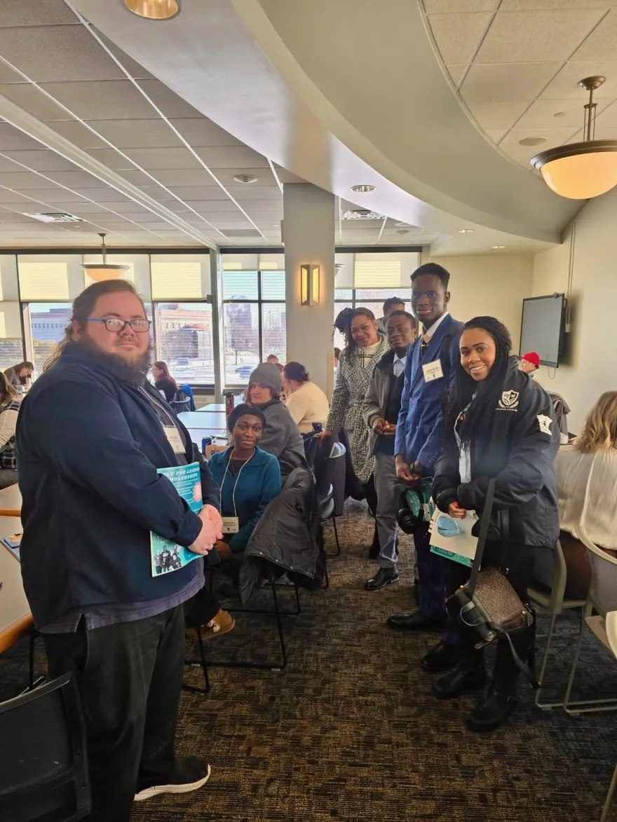 a group photo of NHCC students and representatives of LEAD MN at the State Capitol for Advocacy Day. 