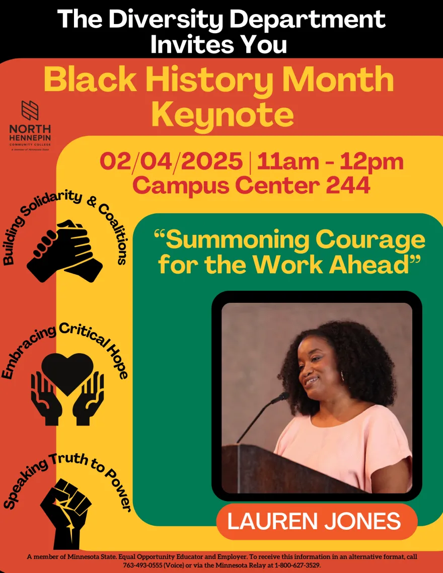 a flyer for a Black History Month keynote speaker event with Lauren Jones as the special guest. 